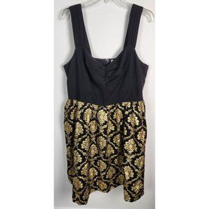 ModCloth Women's Sz. 1X Black & Gold Damask Fit & Flare Dress